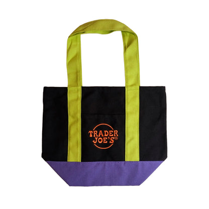 Trader Joe's Mini Canvas Tote Bag Limited Edition Fall Colors - Black & Electric Lime