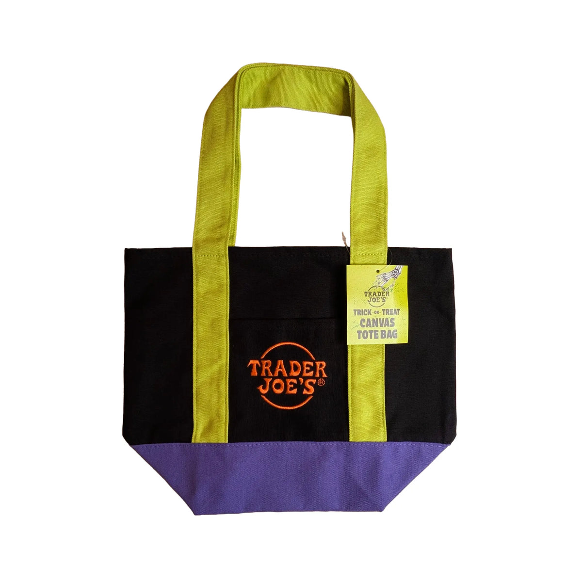 Trader Joe's Mini Canvas Tote Bag Limited Edition Fall Colors - Black & Electric Lime