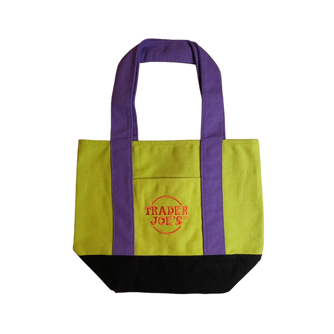 Trader Joe's Mini Canvas Tote Bag Limited Edition Fall Colors - Lime Green & Purple