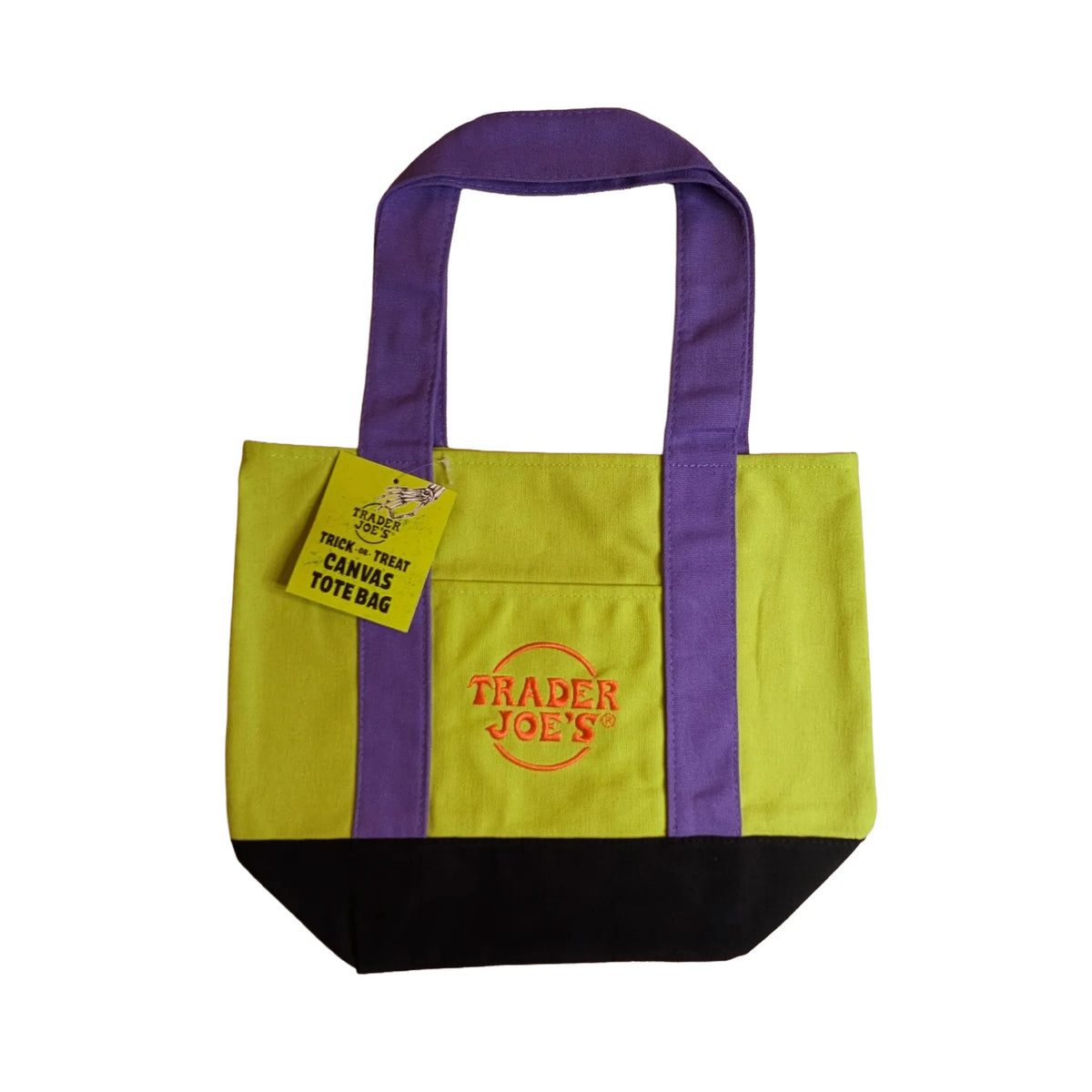 Trader Joe's Mini Canvas Tote Bag Limited Edition Fall Colors - Lime Green & Purple