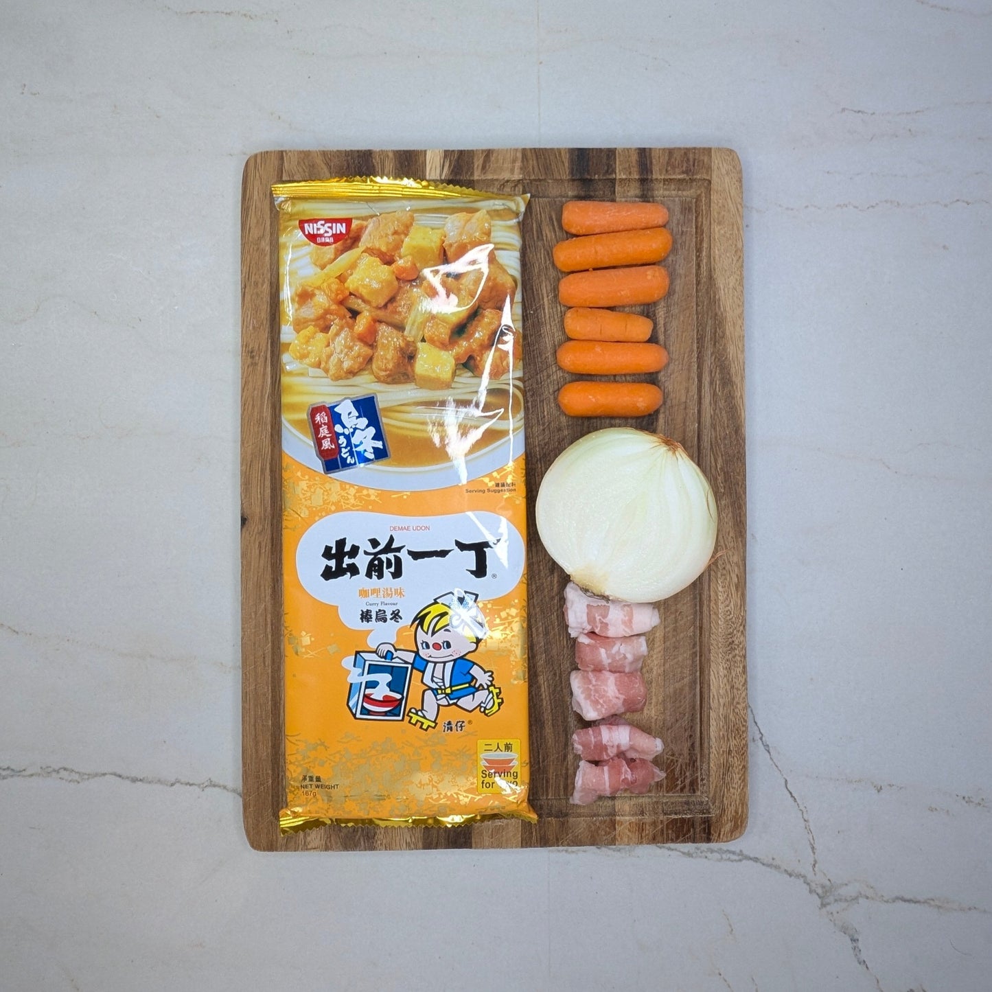 Curry Flavor with Pork Belly Slices, Baby Carrots & Onion Slices
