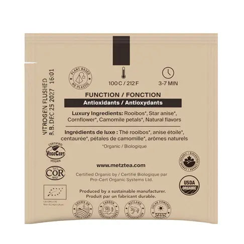 METZ Organic Bourbon Street Vanilla | Caffeine-Free Rooibos Tea