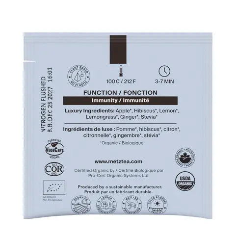 METZ Organic Lemon Ginger | Hibiscus & Herbal Immune Tea

