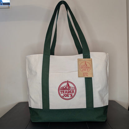 Trader Joe's Large Reuseable Canvas Tote Bag Green