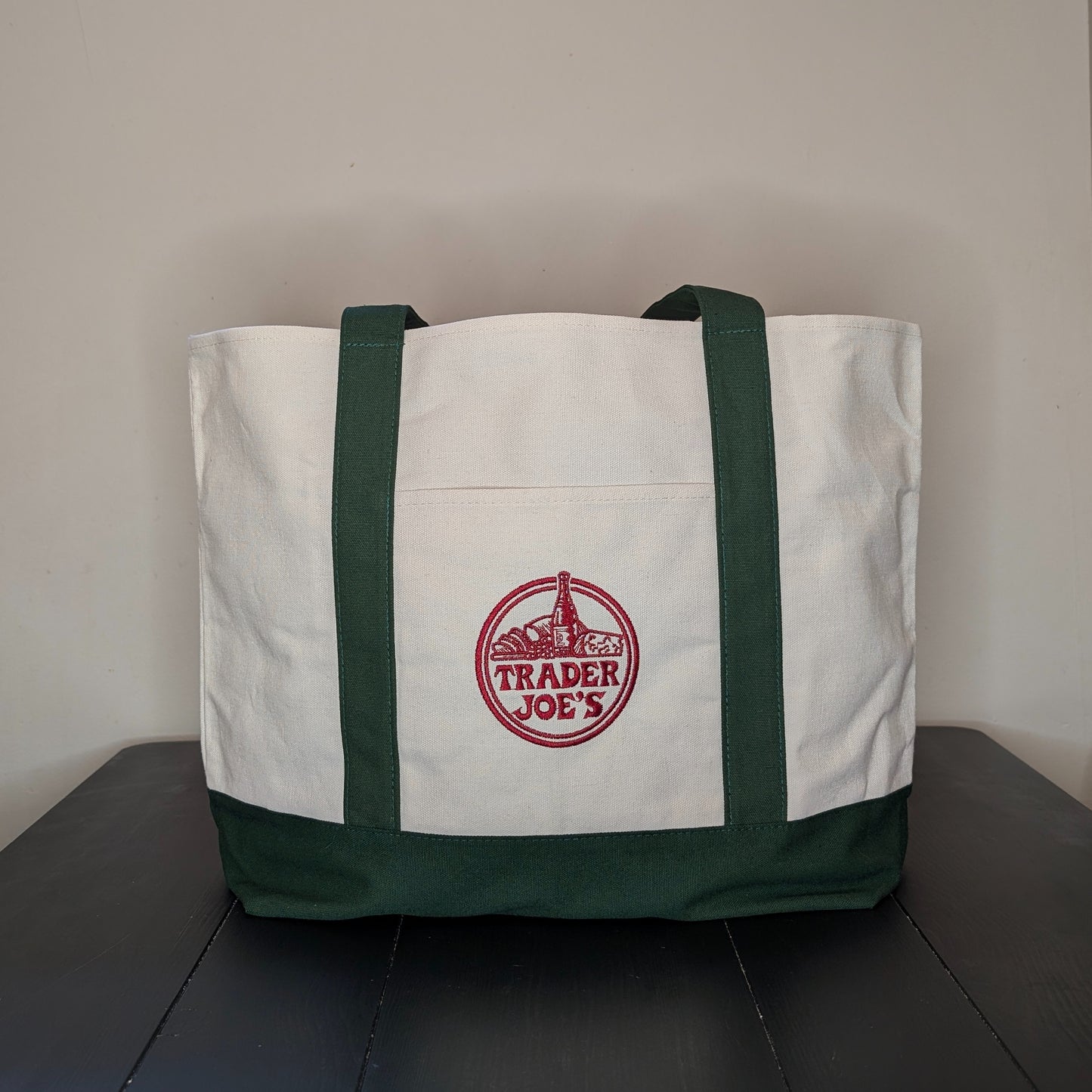 Trader Joe's Large Reuseable Canvas Tote Bag Green