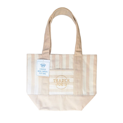 Trader Joe's Mini Reusable Canvas Tote Bag | Striped Summer Series | Desert Sand
