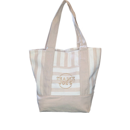 Trader Joe's Mini Reusable Canvas Tote Bag | Striped Summer Series | Desert Sand