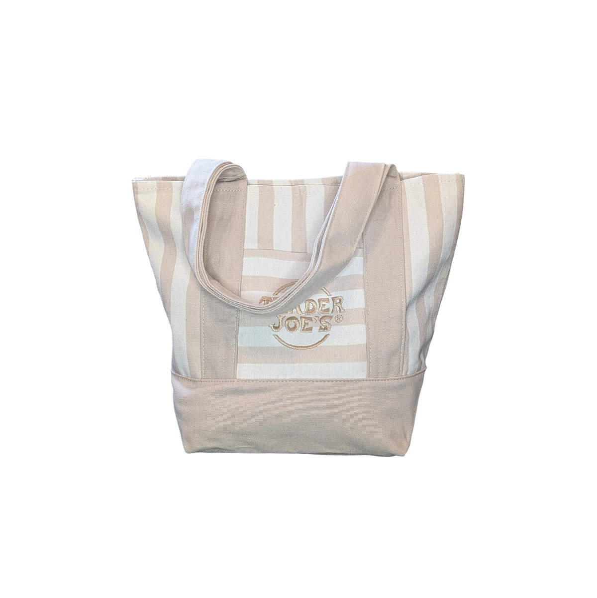 Trader Joe's Mini Reusable Canvas Tote Bag | Striped Summer Series | Desert Sand