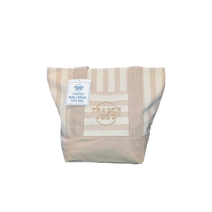 Trader Joe's Mini Reusable Canvas Tote Bag | Striped Summer Series | Desert Sand