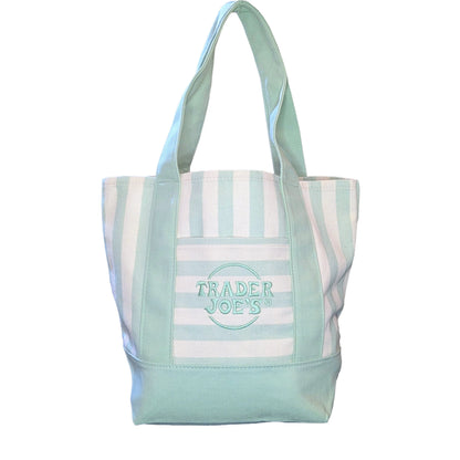Trader Joe's Mini Reusable Canvas Tote Bag | Striped Summer Series | Seafoam Green