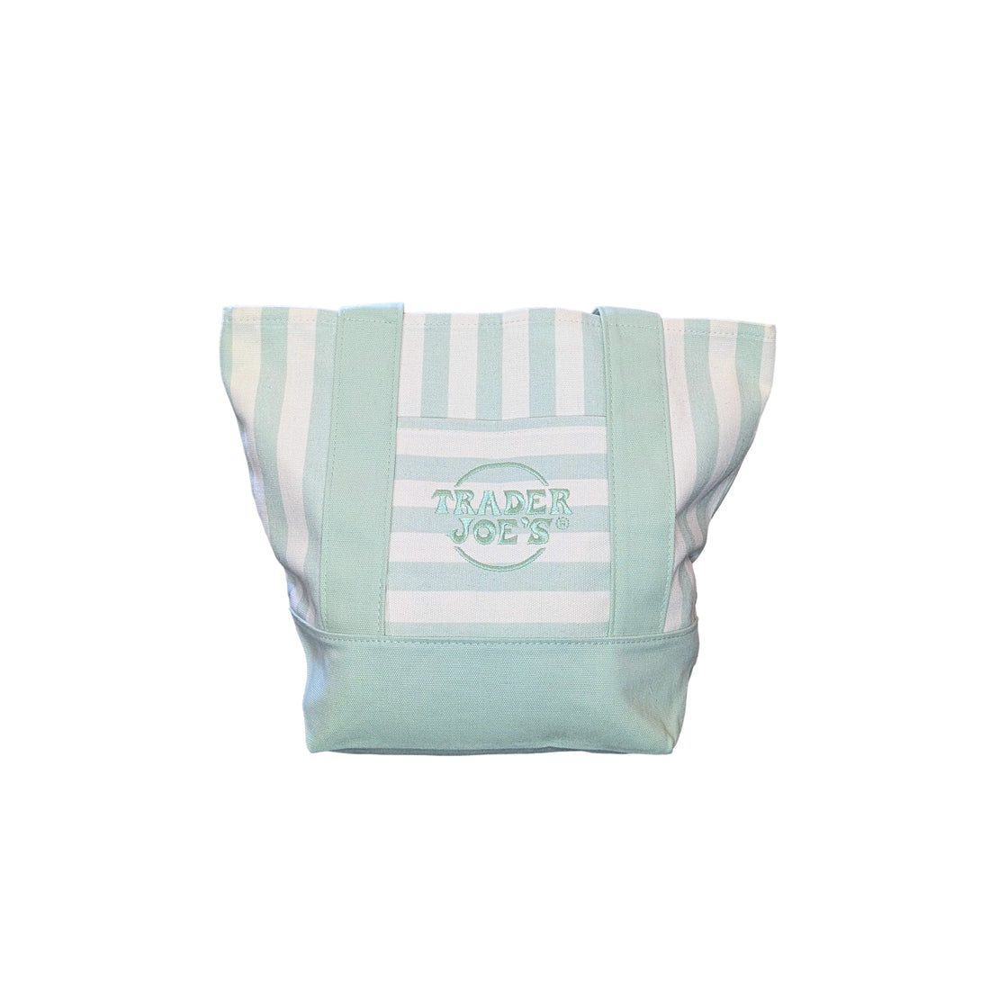 Trader Joe's Mini Reusable Canvas Tote Bag | Striped Summer Series | Seafoam Green