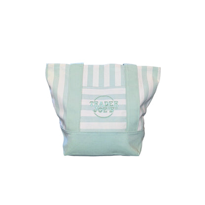 Trader Joe's Mini Reusable Canvas Tote Bag | Striped Summer Series | Seafoam Green