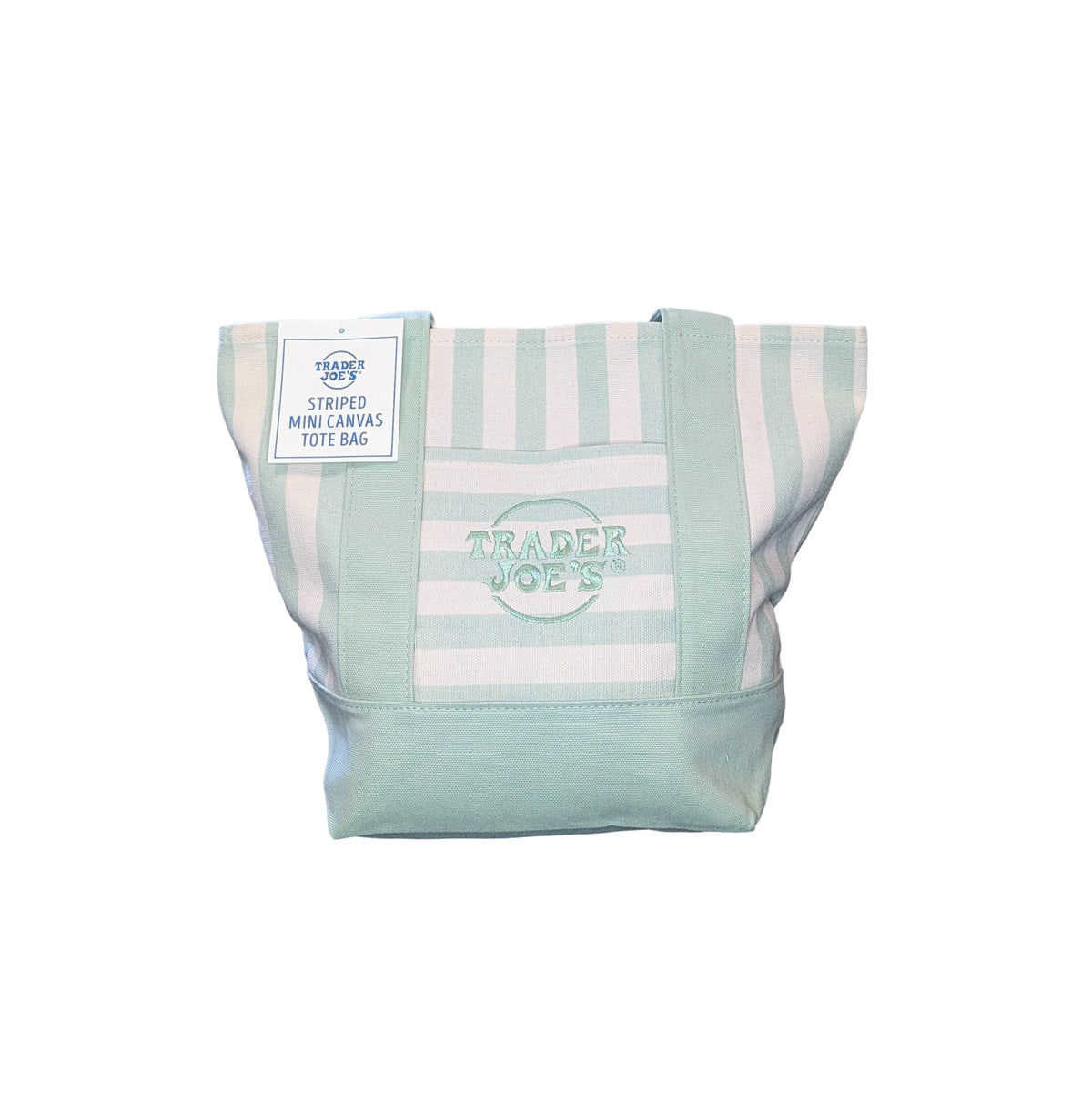 Trader Joe's Mini Reusable Canvas Tote Bag | Striped Summer Series | Seafoam Green