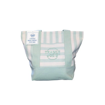 Trader Joe's Mini Reusable Canvas Tote Bag | Striped Summer Series | Seafoam Green
