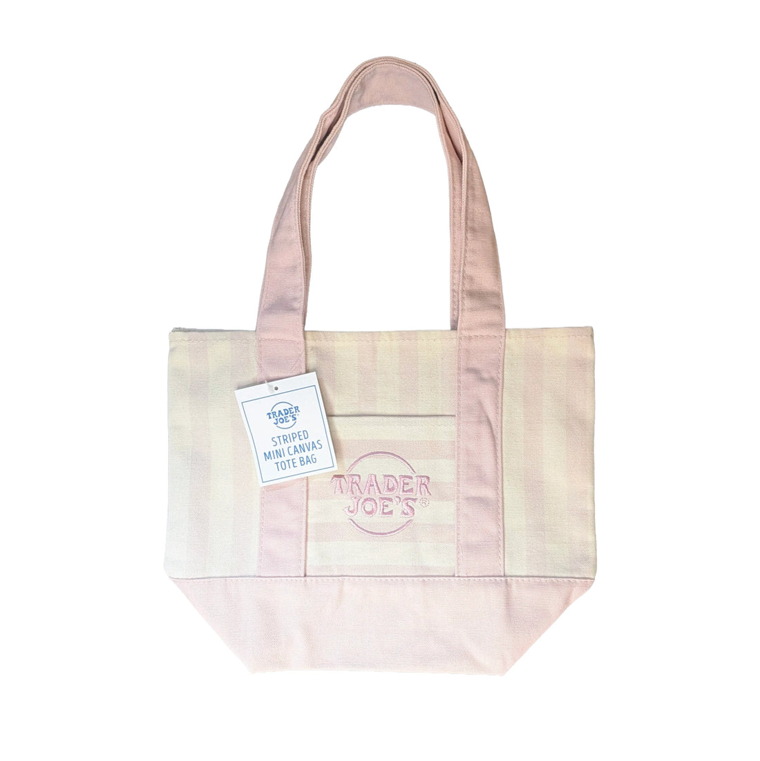 Trader Joe's Mini Reusable Canvas Tote Bag | Striped Summer Series | Pale Pink