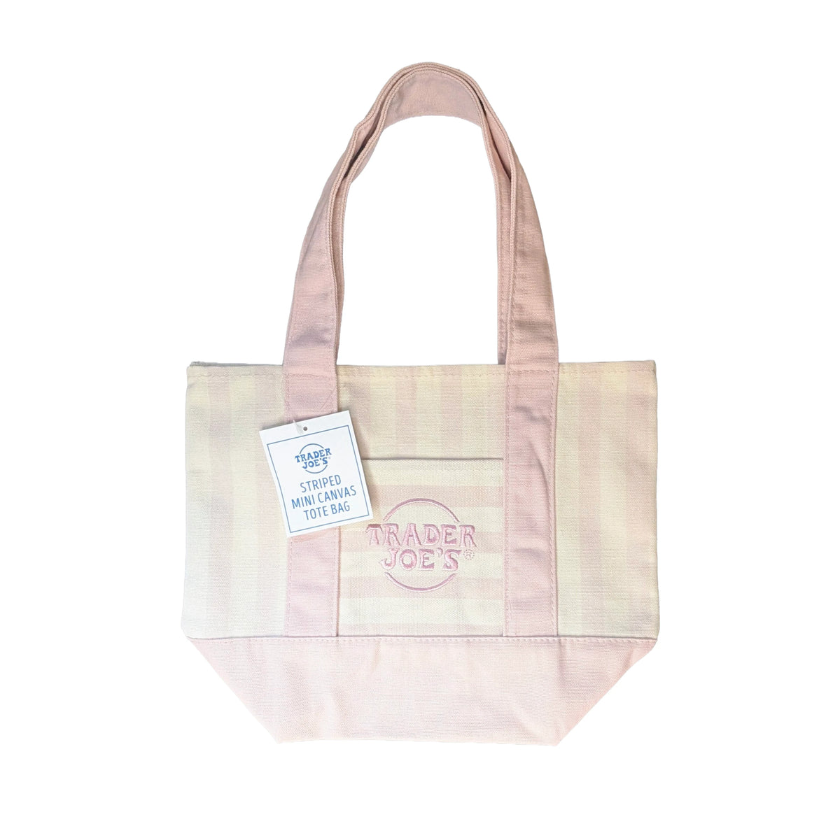 Trader Joe's Mini Reusable Canvas Tote Bag | Striped Summer Series | Pale Pink