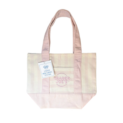 Trader Joe's Mini Reusable Canvas Tote Bag | Striped Summer Series | Pale Pink