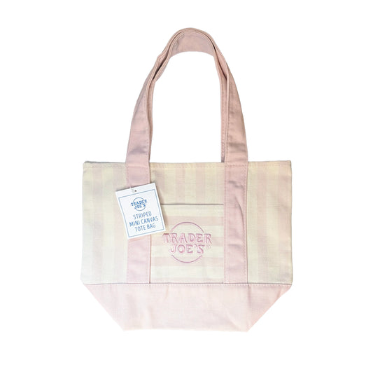 Trader Joe's Mini Reusable Canvas Tote Bag | Striped Summer Series | Pale Pink