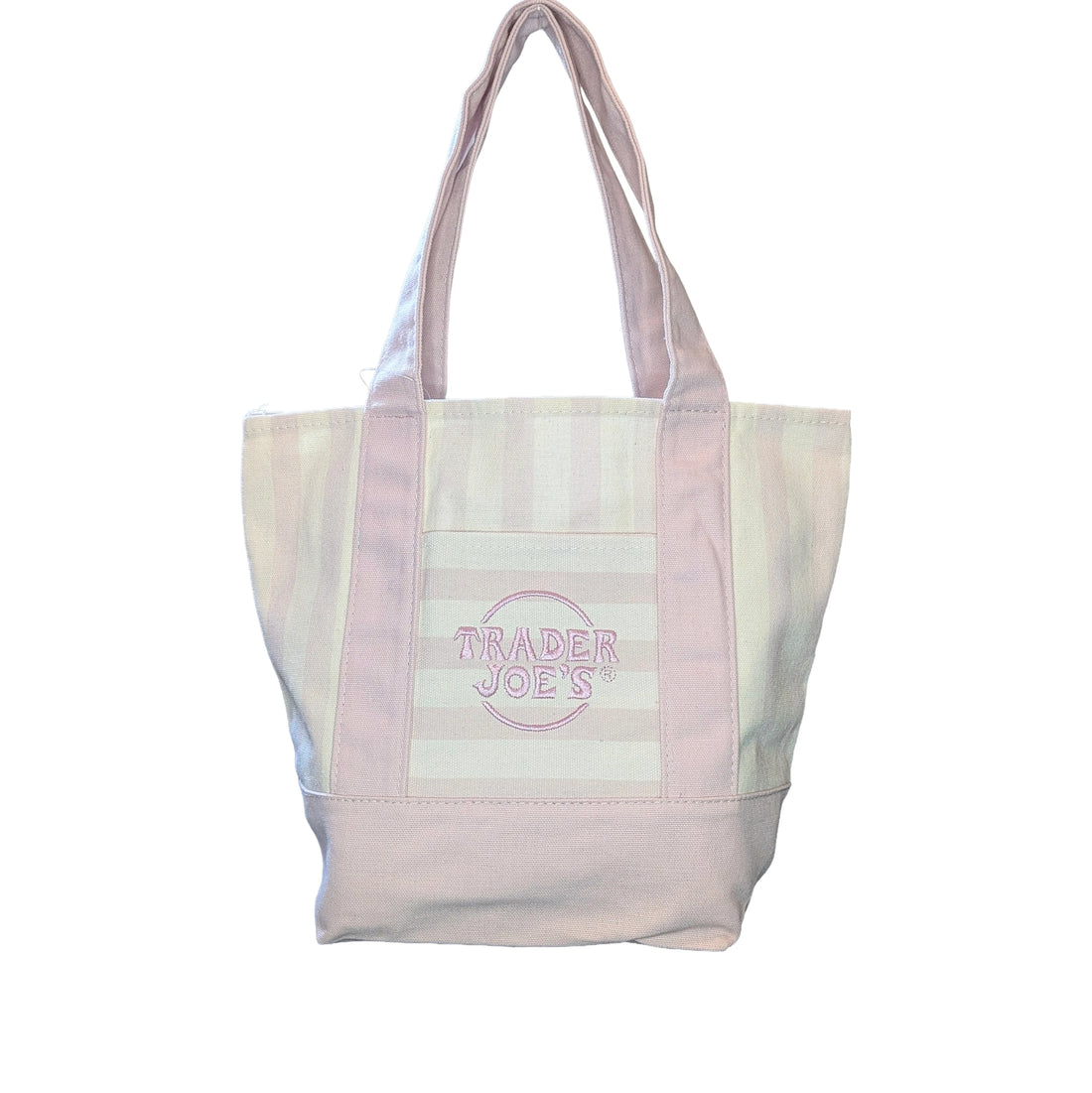 Trader Joe's Mini Reusable Canvas Tote Bag | Striped Summer Series | Pale Pink