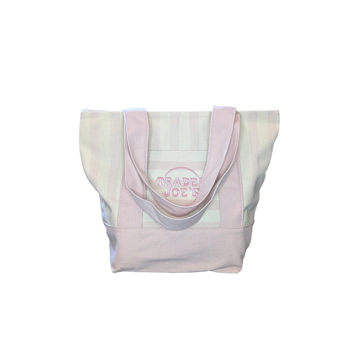 Trader Joe's Mini Reusable Canvas Tote Bag | Striped Summer Series | Pale Pink