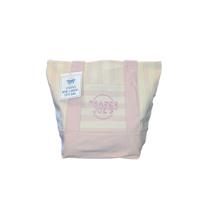 Trader Joe's Mini Reusable Canvas Tote Bag | Striped Summer Series | Pale Pink
