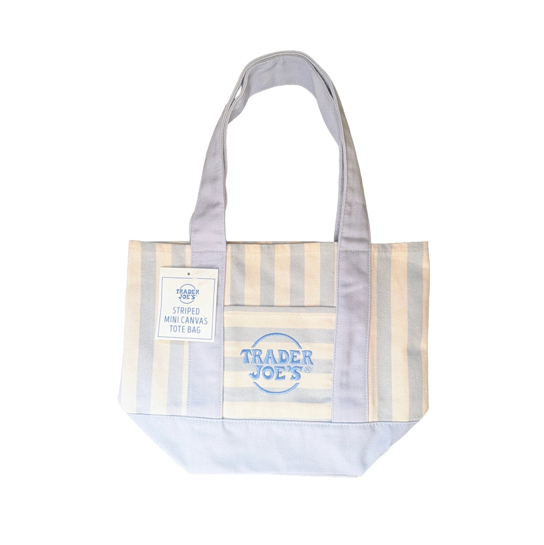 Trader Joe's Mini Reusable Canvas Tote Bag | Striped Summer Series | Sky Blue