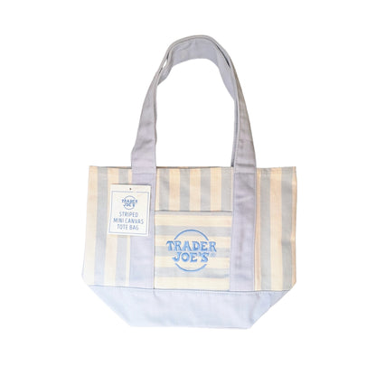 Trader Joe's Mini Reusable Canvas Tote Bag | Striped Summer Series | Sky Blue