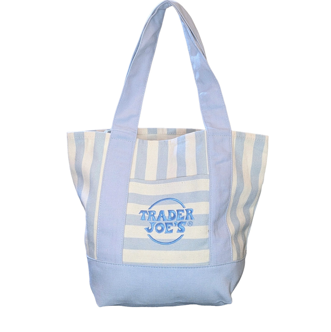 Trader Joe's Mini Reusable Canvas Tote Bag | Striped Summer Series | Sky Blue