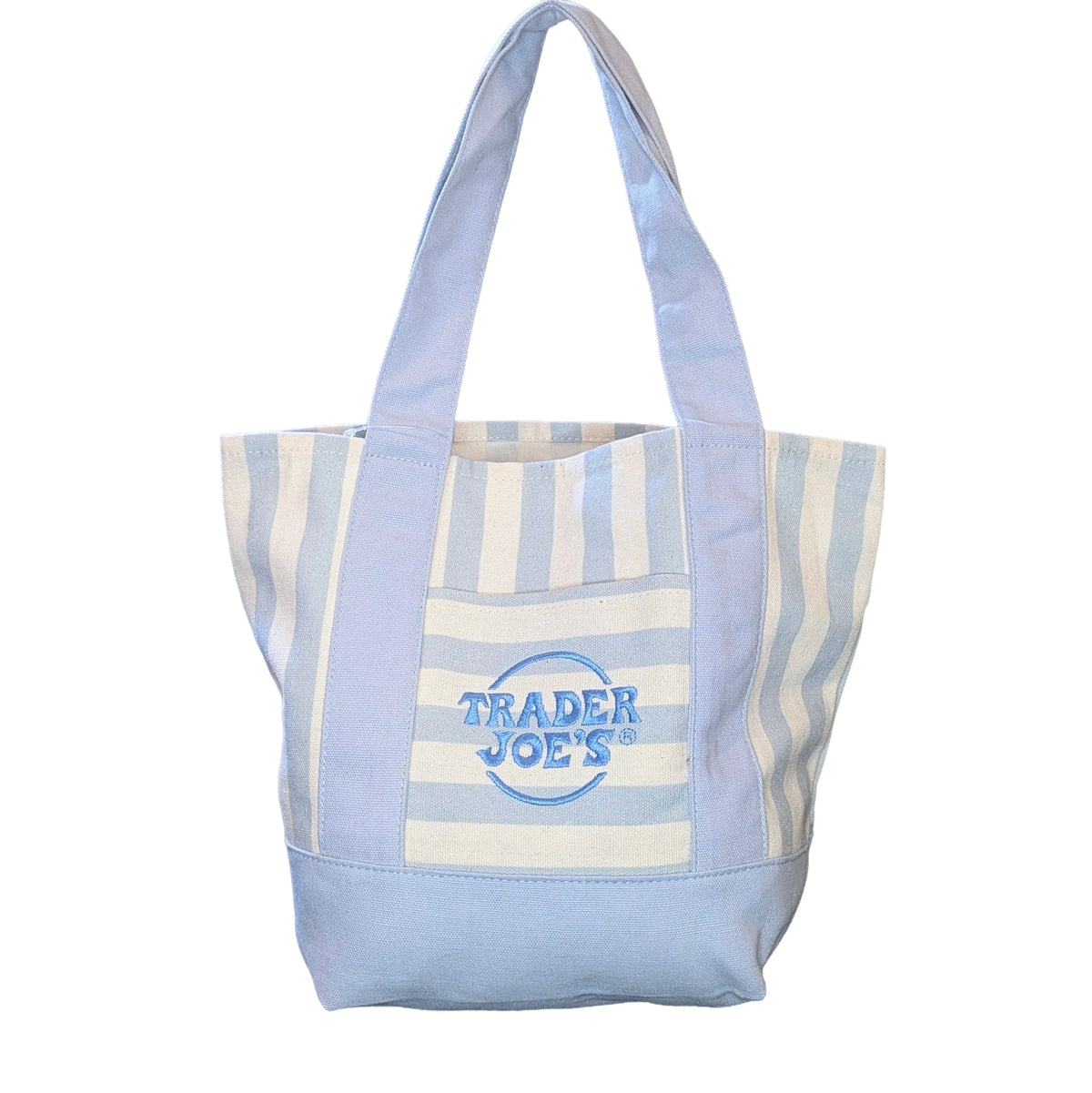Trader Joe's Mini Reusable Canvas Tote Bag | Striped Summer Series | Sky Blue