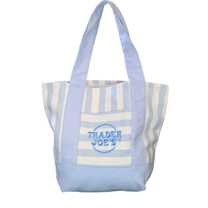 Trader Joe's Mini Reusable Canvas Tote Bag | Striped Summer Series | Sky Blue