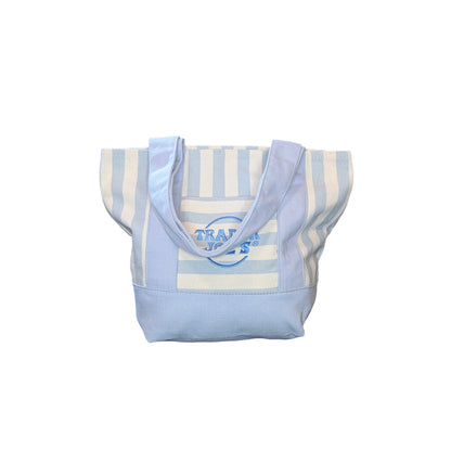 Trader Joe's Mini Reusable Canvas Tote Bag | Striped Summer Series | Sky Blue