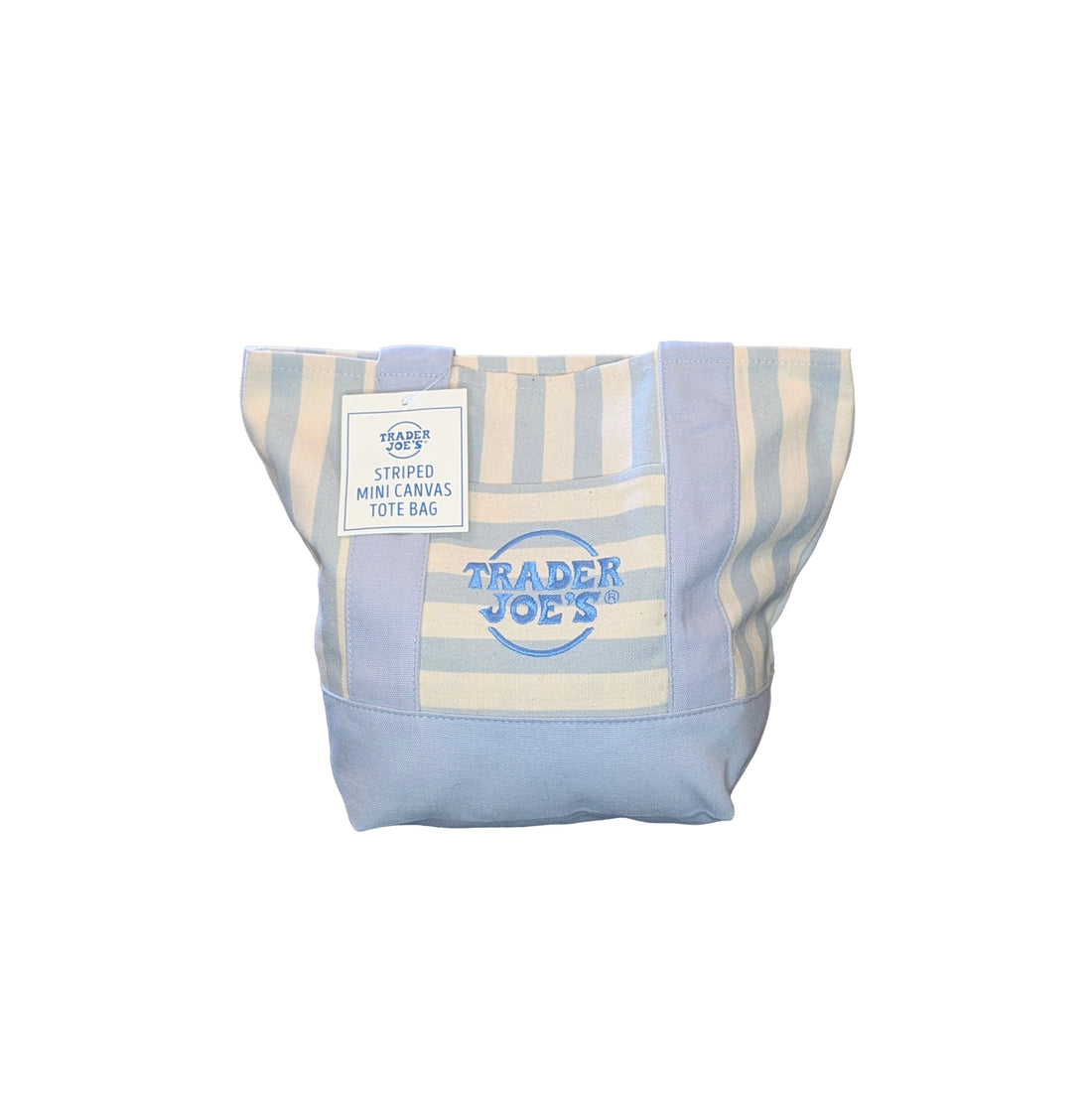 Trader Joe's Mini Reusable Canvas Tote Bag | Striped Summer Series | Sky Blue