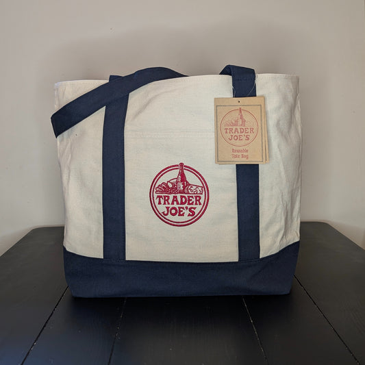 Trader Joe's Large Reuseable Canvas Tote Bag Navy
